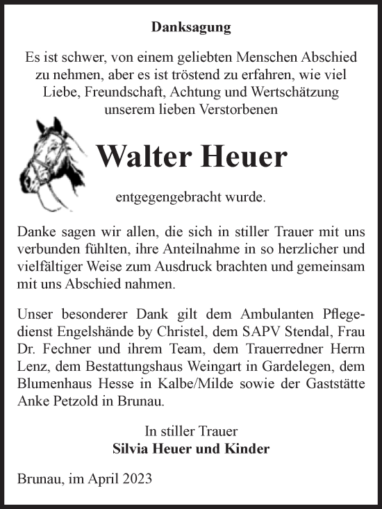 Traueranzeige von Walter Heuer von Volksstimme Altmark Ost