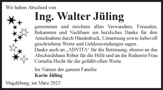 Traueranzeige von Walter Jüling von Volksstimme Magdeburg
