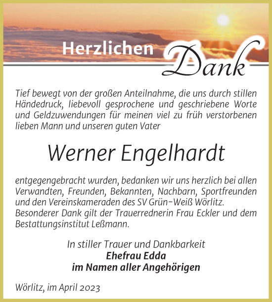 Traueranzeige von Werner Engelhardt von Trauerkombi Wittenberg