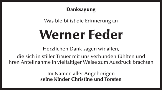 Traueranzeige von Werner Feder von Volksstimme Magdeburg