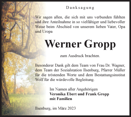 Traueranzeige von Werner Gropp von Volksstimme Wernigerode