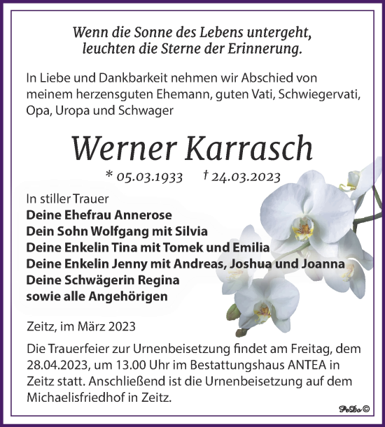 Traueranzeige von Werner Karrasch von Trauerkombi Zeitz
