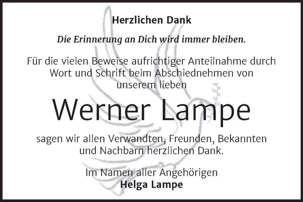  Traueranzeige für Werner Lampe vom 01.04.2023 aus Trauerkombi Aschersleben