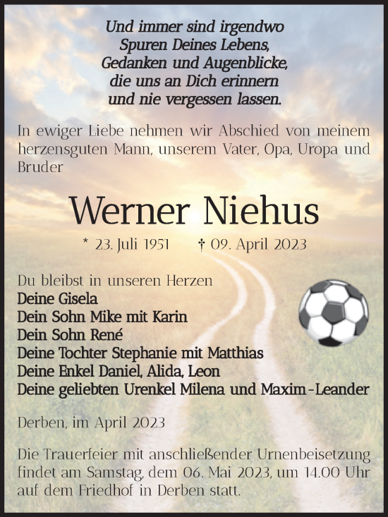 Traueranzeige von Werner Niehus von Volksstimme Burg/Genthin