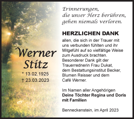 Traueranzeige von Werner Stitz von Volksstimme Wernigerode