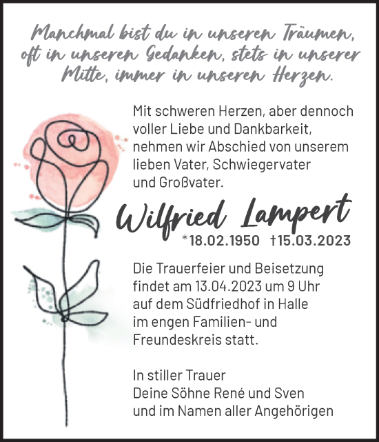 Traueranzeige von Wilfried Lampert von Mitteldeutsche Zeitung Halle/Saalkreis