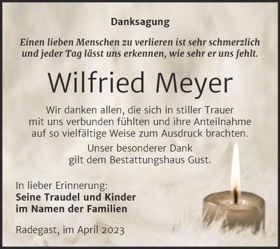 Traueranzeige von Wilfried Meyer von Trauerkombi Köthen