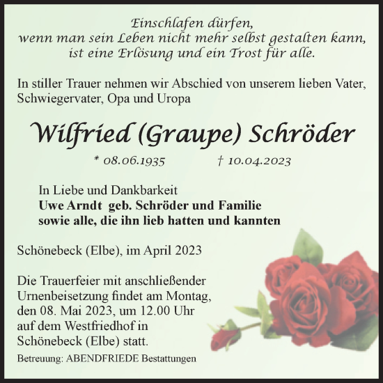 Traueranzeige von Wilfried Schröder von Mitteldeutsche Zeitung