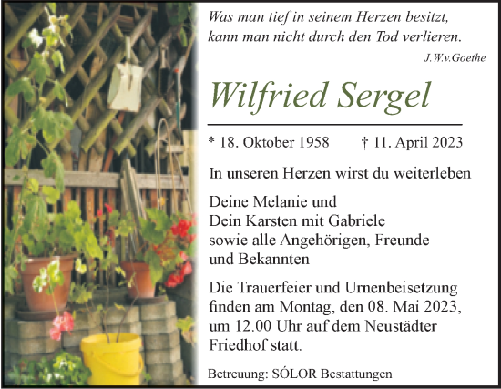 Traueranzeige von Wilfried Sergel von Volksstimme Magdeburg