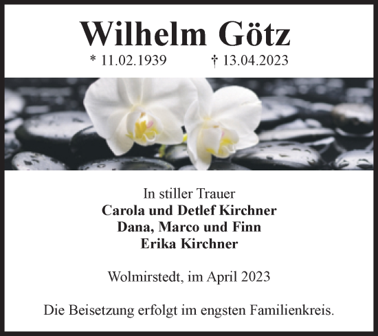 Traueranzeige von Wilhelm Götz von Volksstimme Haldensleben/Wolmirstedt