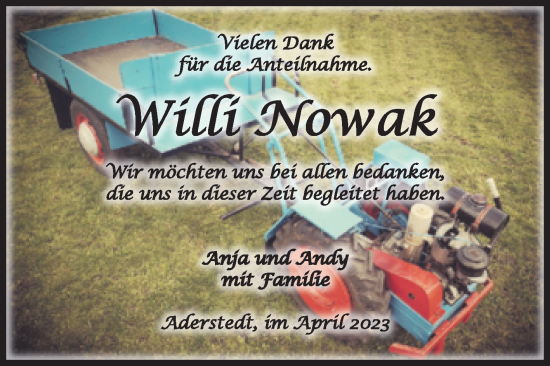 Traueranzeige von Willi Nowak von Volksstimme Halberstadt