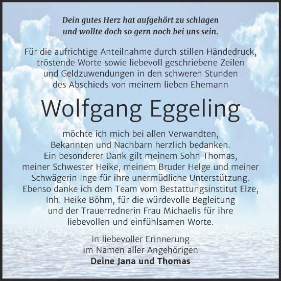 Traueranzeige von Wolfgang Eggeling von Trauerkombi Dessau