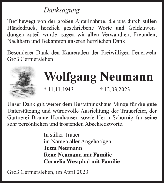 Traueranzeige von Wolfgang Neumann von Volksstimme Oschersleben/Wanzleben