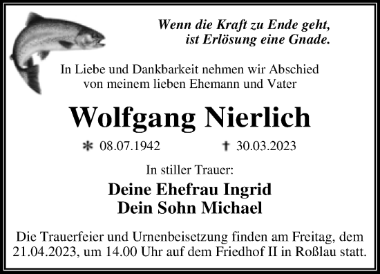 Traueranzeige von Wolfgang Nierlich von Trauerkombi Dessau
