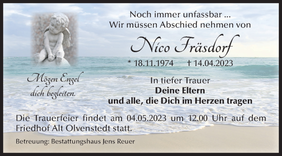 Traueranzeige von Nico Fräsdorf von Volksstimme Magdeburg