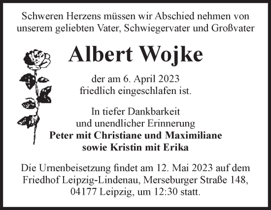 Traueranzeige von Albert Wojke von Volksstimme Magdeburg