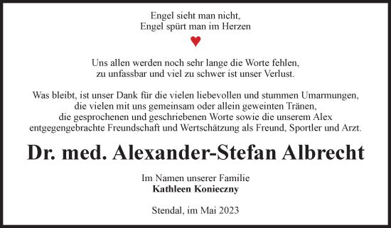 Traueranzeige von Alexander-Stefan Albrecht von Volksstimme Altmark Ost