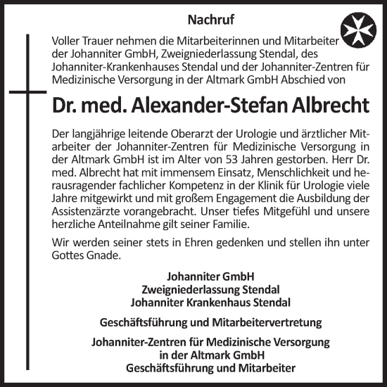 Traueranzeige von Alexander-Stefan Albrecht von Mitteldeutsche Zeitung