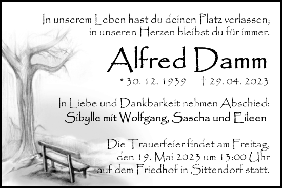 Traueranzeige von Alfred Damm von Trauerkombi Sangerhausen
