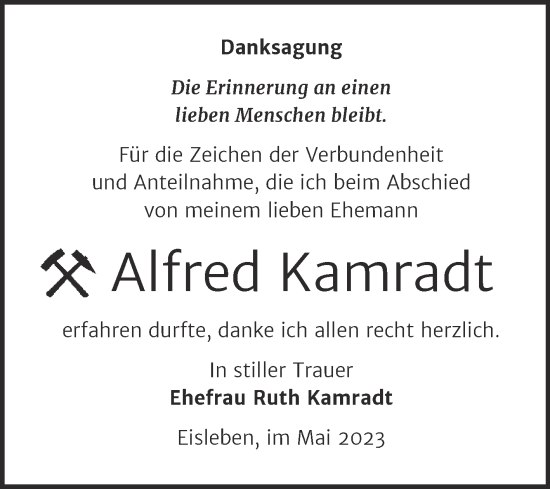 Traueranzeige von Alfred Kamradt von Trauerkombi Mansfelder Land