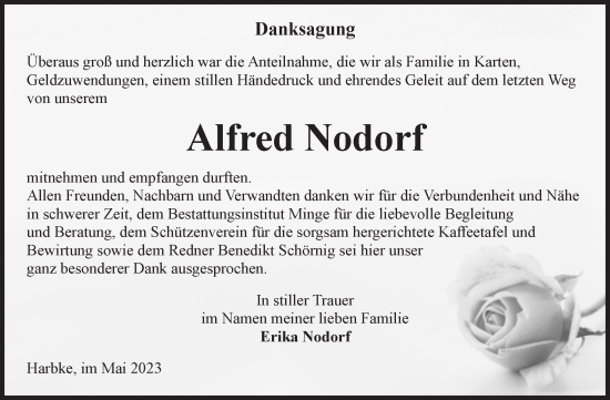 Traueranzeige von Alfred Nodorf von Volksstimme Oschersleben/Wanzleben