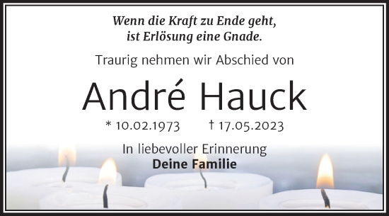 Traueranzeige von Andre Hauck von Trauerkombi Dessau