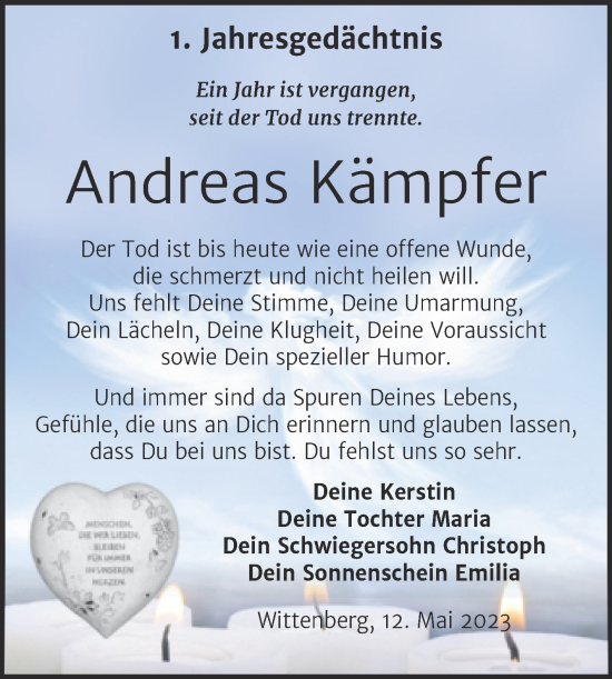 Traueranzeige von Andreas Kämpfer von Trauerkombi Wittenberg