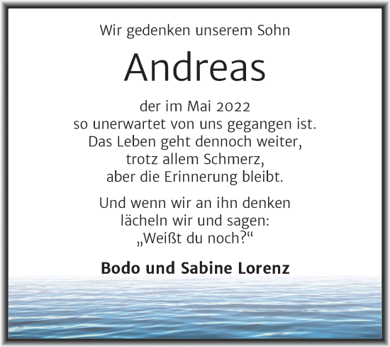 Traueranzeige von Andreas Lorenz von Trauerkombi Wittenberg
