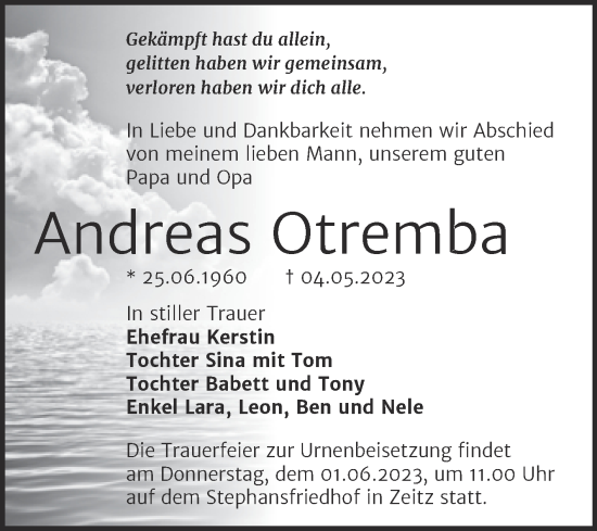 Traueranzeige von Andreas Otremba von Trauerkombi Zeitz
