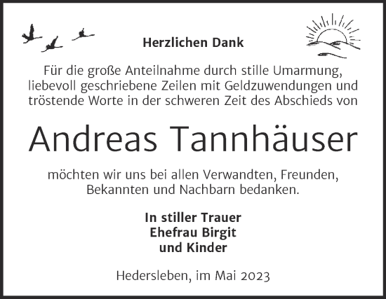 Traueranzeige von Andreas Tannhäuser von Trauerkombi Quedlinburg
