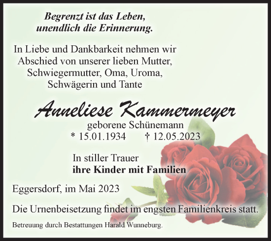 Traueranzeige von Anneliese Kammermeyer von Volksstimme Schönebeck