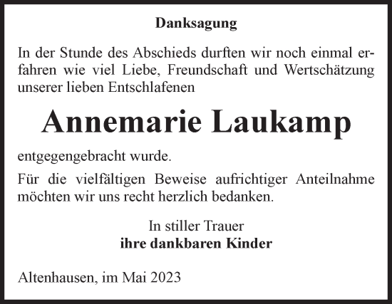Traueranzeige von Annemarie Laukamp von Volksstimme Haldensleben/Wolmirstedt