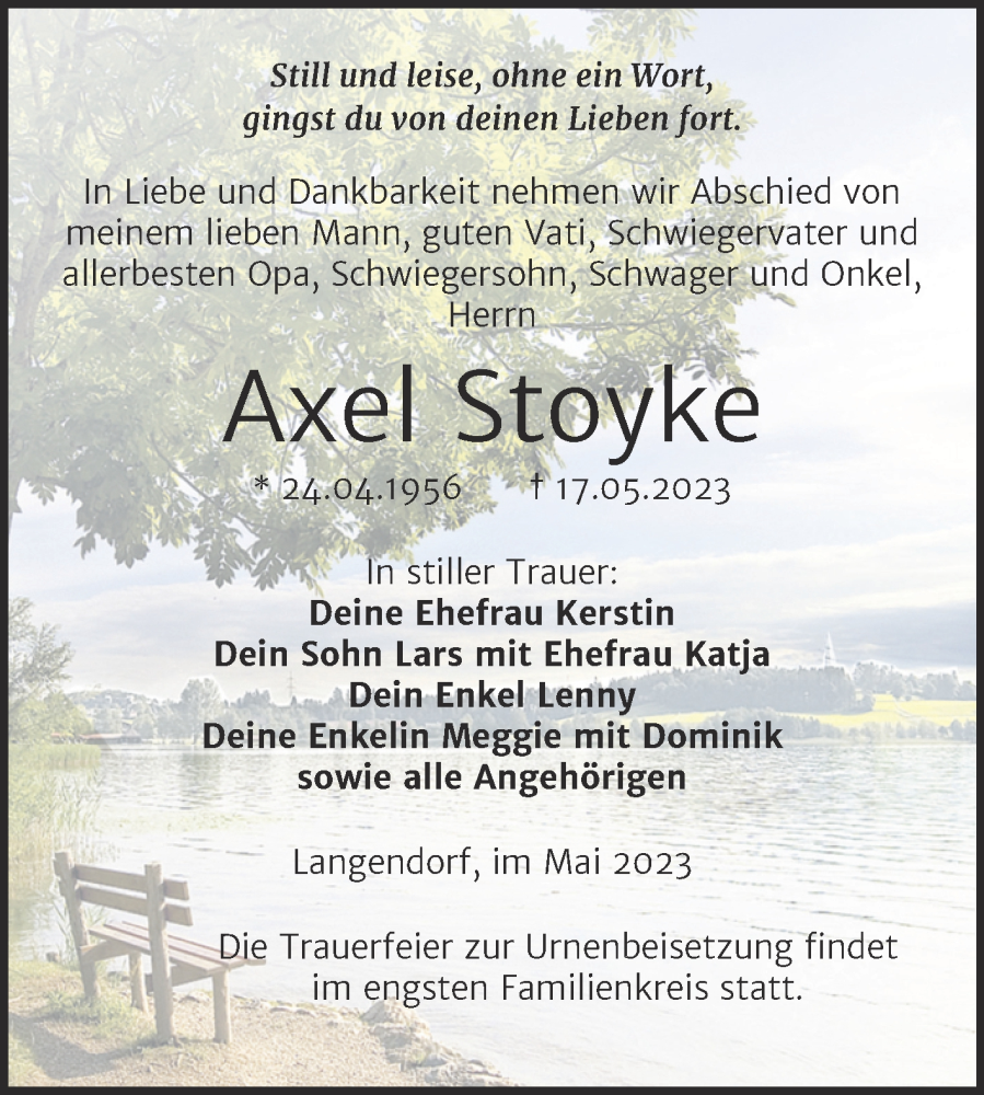  Traueranzeige für Axel Stoyke vom 27.05.2023 aus Trauerkombi Weißenfels