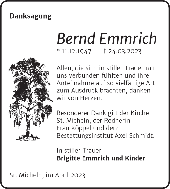 Traueranzeige von Bernd Emmrich von Trauerkombi Merseburg