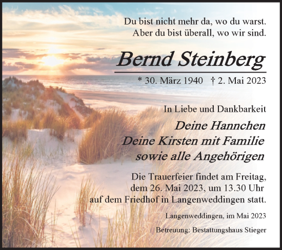 Traueranzeige von Bernd Steinberg von Volksstimme Oschersleben/Wanzleben