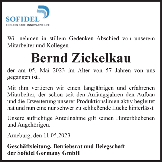 Traueranzeige von Bernd Zickelkau von Mitteldeutsche Zeitung