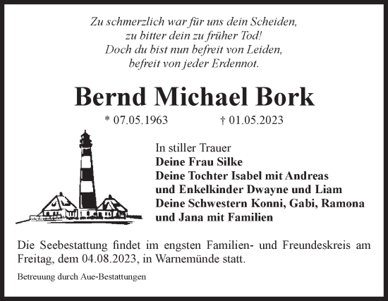 Traueranzeige von Bernd Michael Bork von Volksstimme Magdeburg