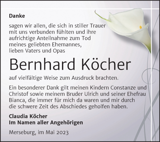 Traueranzeige von Bernhard Köcher von Trauerkombi Merseburg