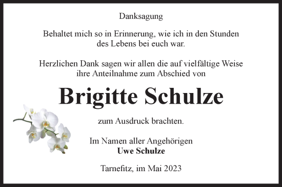 Traueranzeige von Brigitte Schulze von Volksstimme Altmark West