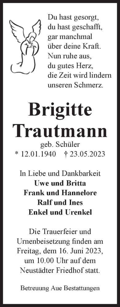 Traueranzeige von Brigitte Trautmann von Volksstimme Magdeburg