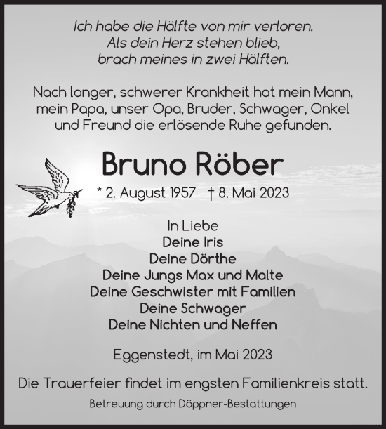 Traueranzeige von Bruno Röber von Volksstimme Oschersleben/Wanzleben