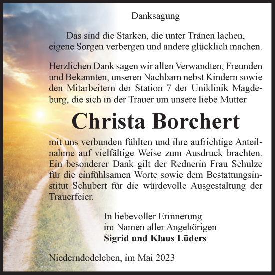 Traueranzeige von Christa Borchert von Volksstimme Haldensleben/Wolmirstedt