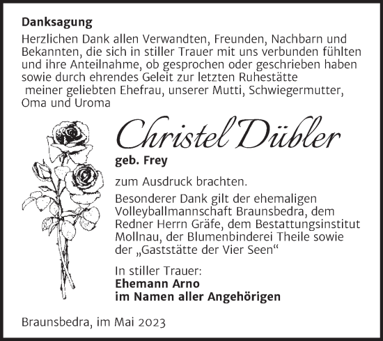 Traueranzeige von Christel Dübler von Trauerkombi Merseburg