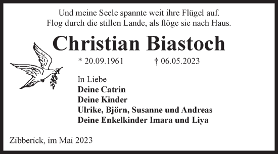 Traueranzeige von Christian Biastoch von Volksstimme Magdeburg