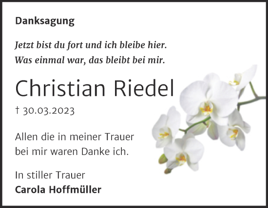 Traueranzeige von Christian Riedel von Trauerkombi Wittenberg