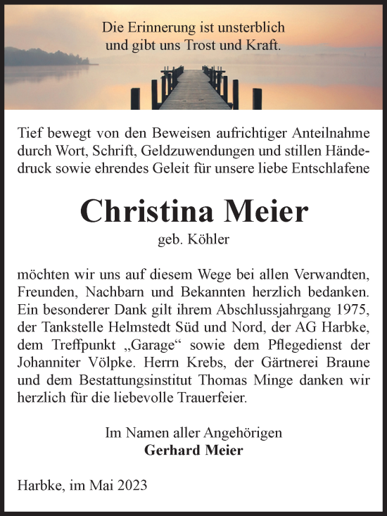 Traueranzeige von Christina Meier von Volksstimme Oschersleben/Wanzleben