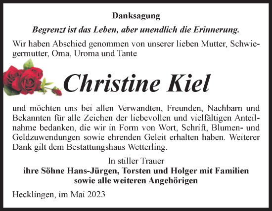 Traueranzeige von Christine Kiel von Volksstimme Staßfurt