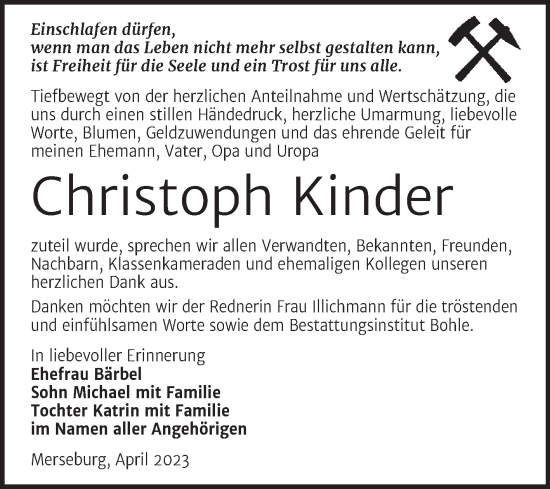 Traueranzeige von Christoph Kinder von Trauerkombi Merseburg