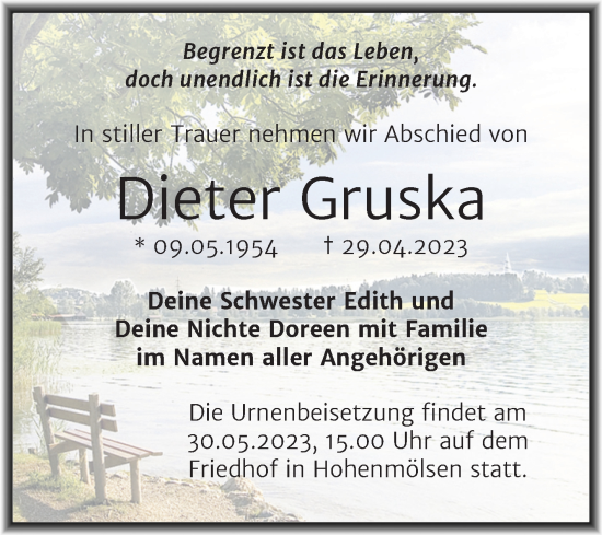 Traueranzeige von Dieter Gruska von Trauerkombi Weißenfels