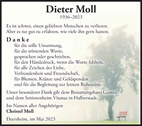 Traueranzeige von Dieter Moll von Volksstimme Halberstadt